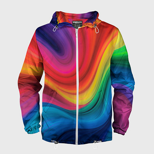 Мужская ветровка Смесь ярких красок волнистыми линиями / 3D-Белый – фото 1