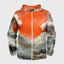 Ветровка с капюшоном мужская Японский пейзаж абстракция, цвет: 3D-белый