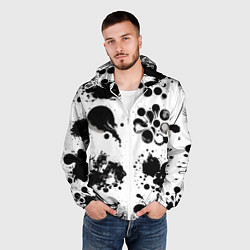 Ветровка с капюшоном мужская Чёрно-белые кляксы - абстракция, цвет: 3D-белый — фото 2