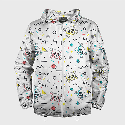 Мужская ветровка Паттерн с черепами и геометрическими фигурами на Х / 3D-Белый – фото 1