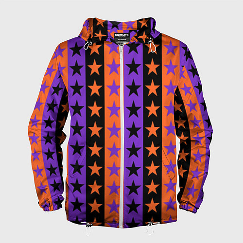 Мужская ветровка Звёзды Хэллоуина паттерн полосатый / 3D-Белый – фото 1