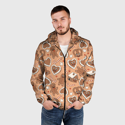 Мужская ветровка Паттерн с новогодним печеньем / 3D-Черный – фото 3