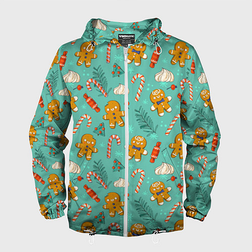 Мужская ветровка Новогодний паттерн печенье с конфетами / 3D-Белый – фото 1