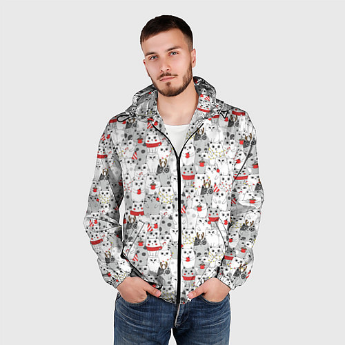 Мужская ветровка Новогодние котики / 3D-Черный – фото 3