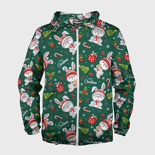 Мужская ветровка Новогодние зайчики / 3D-Белый – фото 1