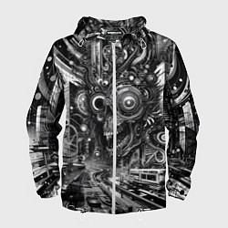 Ветровка с капюшоном мужская Cyber urban skull - ai art fantasy, цвет: 3D-белый