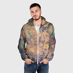 Ветровка с капюшоном мужская Абстракция - pink marble with blue flecks, цвет: 3D-белый — фото 2