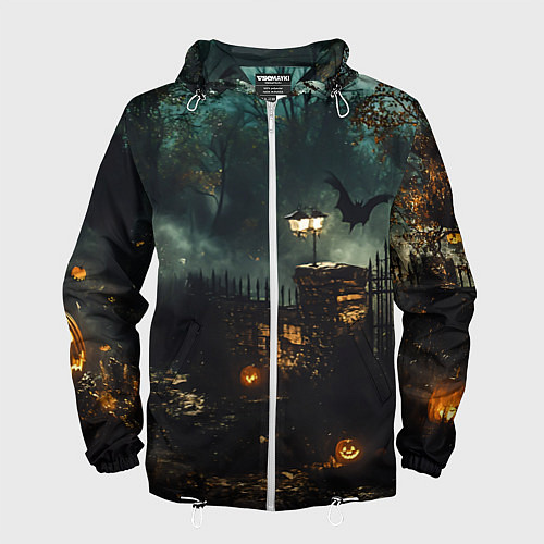 Мужская ветровка Ночь тыкв и теней / 3D-Белый – фото 1