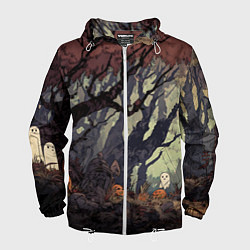 Ветровка с капюшоном мужская Призрачный лес, цвет: 3D-белый