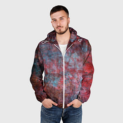 Ветровка с капюшоном мужская Абстракция - red rust on blue, цвет: 3D-белый — фото 2