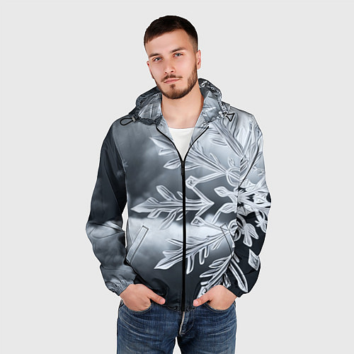 Мужская ветровка Снежинка на черно белое / 3D-Черный – фото 3