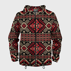 Ветровка с капюшоном мужская Этнический славянский орнамент, цвет: 3D-черный