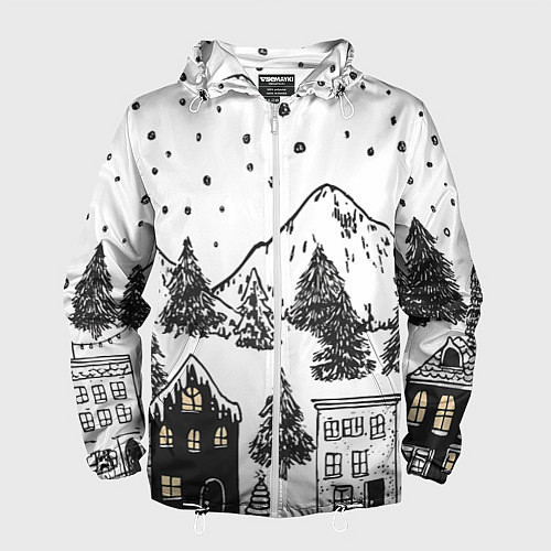 Мужская ветровка Заснеженный черно-белый город / 3D-Белый – фото 1