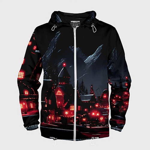 Мужская ветровка Новогодняя ночь и красные гирлянды / 3D-Белый – фото 1
