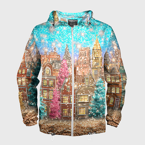 Мужская ветровка Новогодний город в блестках / 3D-Белый – фото 1