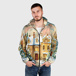 Ветровка с капюшоном мужская Новогодний город, цвет: 3D-черный — фото 2
