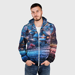 Ветровка с капюшоном мужская Новогодний двор в блестках, цвет: 3D-белый — фото 2