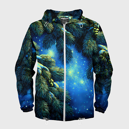 Мужская ветровка Новогодние ветки елки / 3D-Белый – фото 1