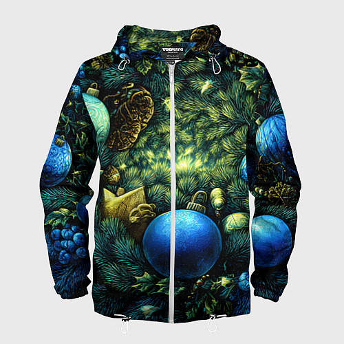 Мужская ветровка Новогодние шарики на елке / 3D-Белый – фото 1