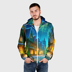 Ветровка с капюшоном мужская Праздничный новогодний салют, цвет: 3D-белый — фото 2