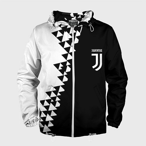 Мужская ветровка Juventus черно белая геометрия текстура / 3D-Белый – фото 1