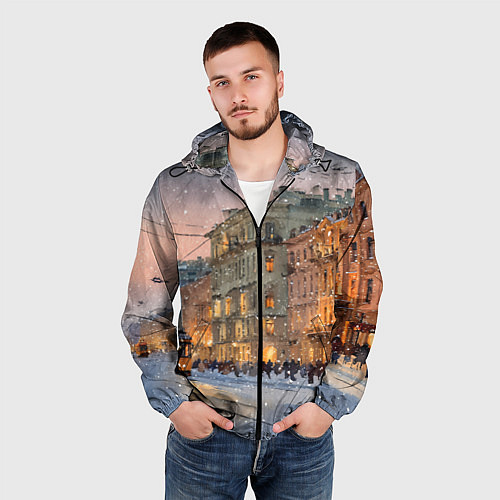 Мужская ветровка Зимний Санкт-Петербург / 3D-Черный – фото 3