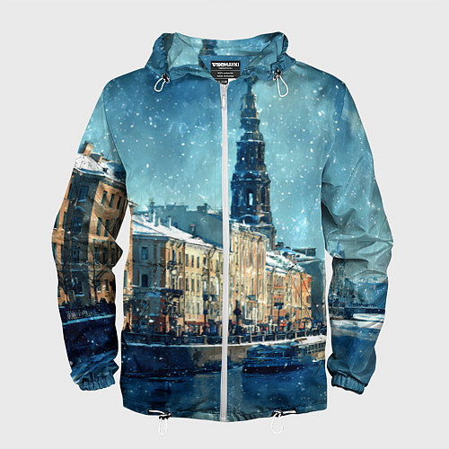Мужская ветровка Снегопад в Санкт-Петербурге / 3D-Белый – фото 1