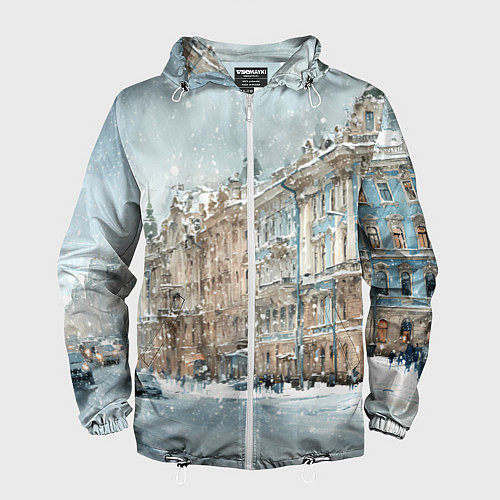 Мужская ветровка Снежный день в Санкт-Петербурге / 3D-Белый – фото 1