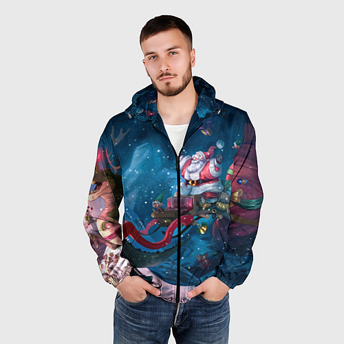 Мужская ветровка Санта с динозавром / 3D-Черный – фото 3