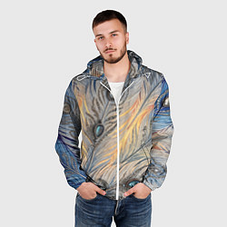 Ветровка с капюшоном мужская Синие перья с самоцветами, цвет: 3D-белый — фото 2