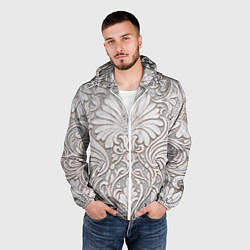Ветровка с капюшоном мужская Вензельные цветы, цвет: 3D-белый — фото 2