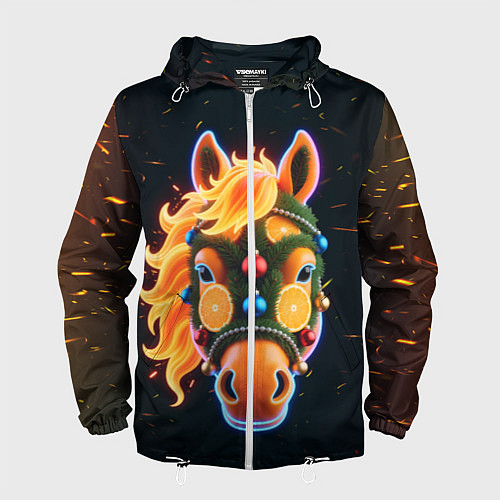 Мужская ветровка Новогодняя мандариновая лошадь / 3D-Белый – фото 1