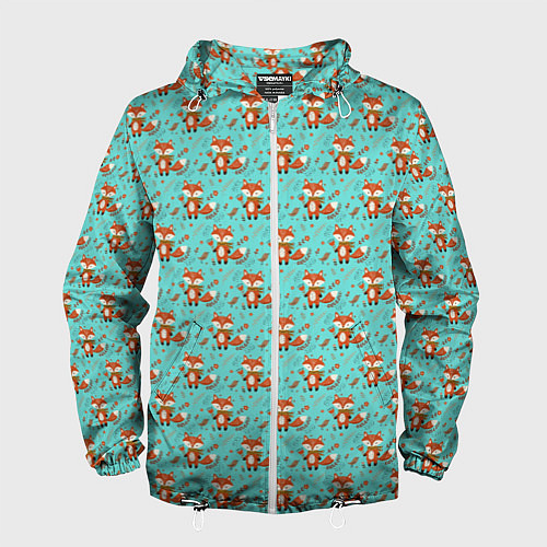 Мужская ветровка Лисица среди листьев и цветов паттерн / 3D-Белый – фото 1