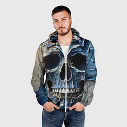 Ветровка с капюшоном мужская Denim skull - ai art fantasy, цвет: 3D-белый — фото 2