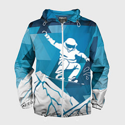 Ветровка с капюшоном мужская Горы и сноубордист, цвет: 3D-белый