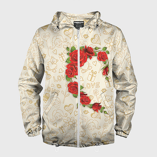 Мужская ветровка Сердце красных роз / 3D-Белый – фото 1