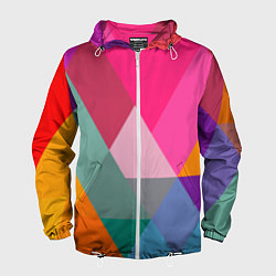 Ветровка с капюшоном мужская Разноцветные полигоны, цвет: 3D-белый
