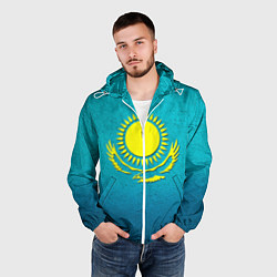 Ветровка с капюшоном мужская Флаг Казахстана, цвет: 3D-белый — фото 2