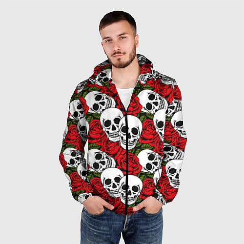 Мужская ветровка Черепа в розах / 3D-Черный – фото 3