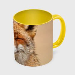 Кружка 3D Лиса щурится, цвет: 3D-белый + желтый