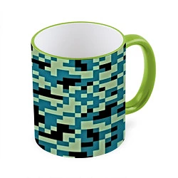 Кружка 3D Камуфляж пиксельный: голубой/черный, цвет: 3D-светло-зеленый кант