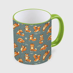 Кружка 3D Foxes Yoga, цвет: 3D-светло-зеленый кант