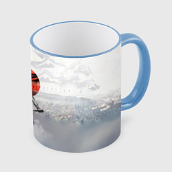 Кружка 3D Японский самурай, цвет: 3D-небесно-голубой кант