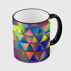 Кружка 3D Разноцветные треугольники, цвет: 3D-черный кант