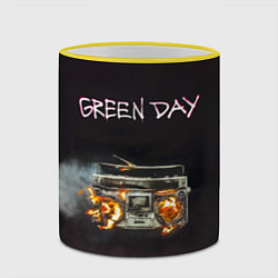 Кружка 3D Green Day магнитофон в огне, цвет: 3D-желтый кант — фото 2