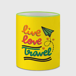 Кружка 3D Жизнь, любовь, путешествия, цвет: 3D-светло-зеленый кант — фото 2