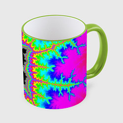 Кружка 3D Фрактальная кислотная черная дыра - множество Манд, цвет: 3D-светло-зеленый кант
