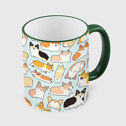 Кружка 3D Милые корги, цвет: 3D-зеленый кант