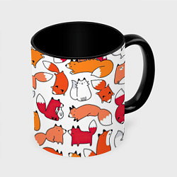 Кружка 3D Милые лисы, цвет: 3D-белый + черный