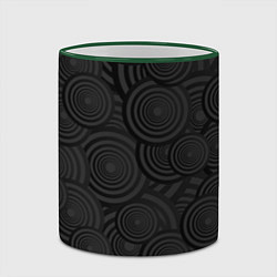 Кружка 3D Круги черный узор геометрия, цвет: 3D-зеленый кант — фото 2